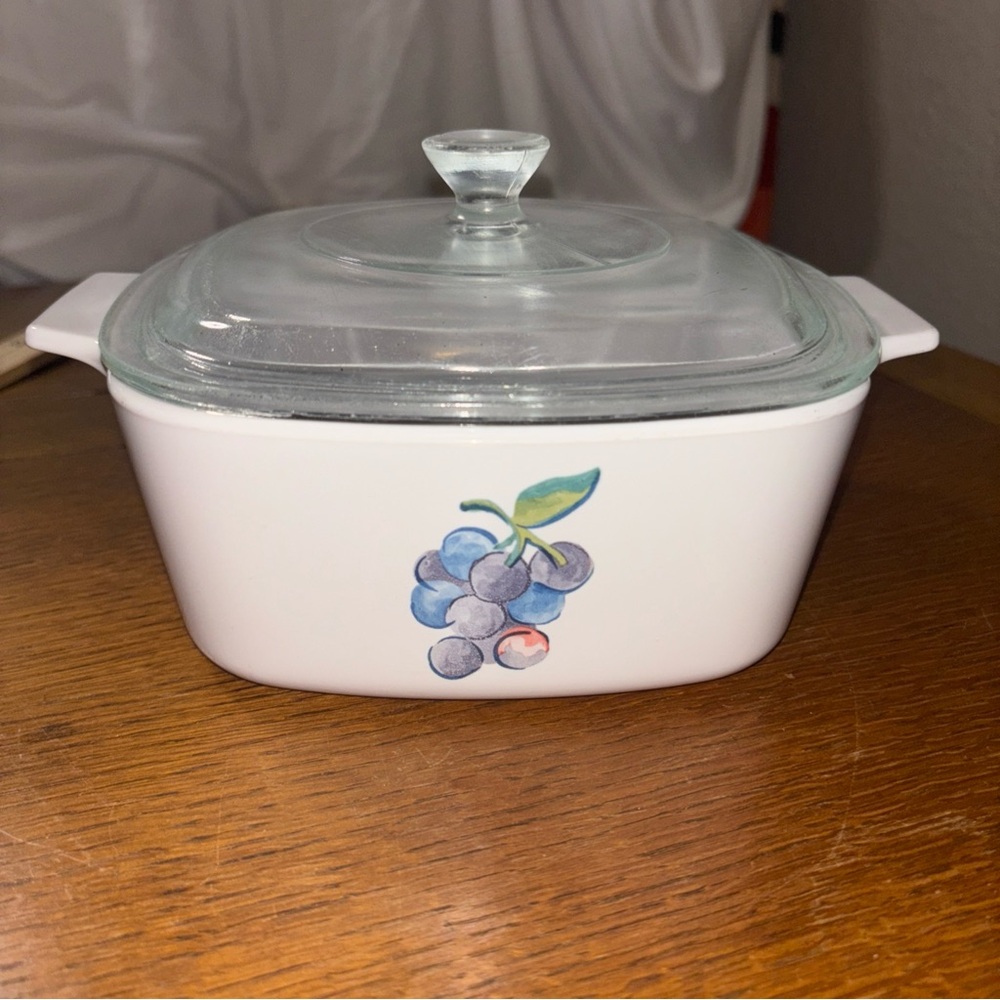 Corningware White Casserole Dish with Grape Design
